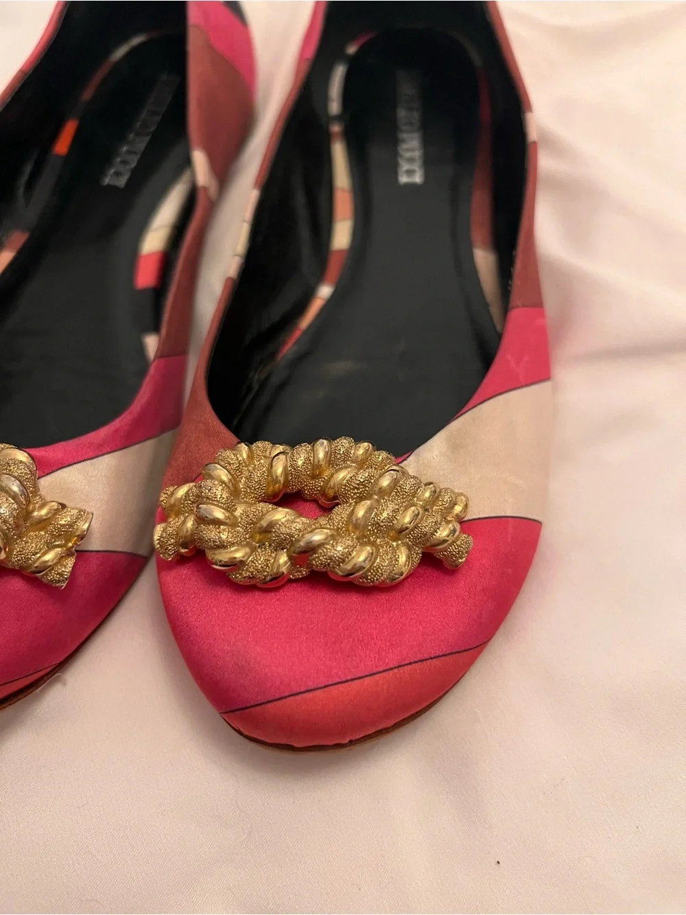 Emilio Pucci Pink Silk Multi-Color Embellished Ballet Flats